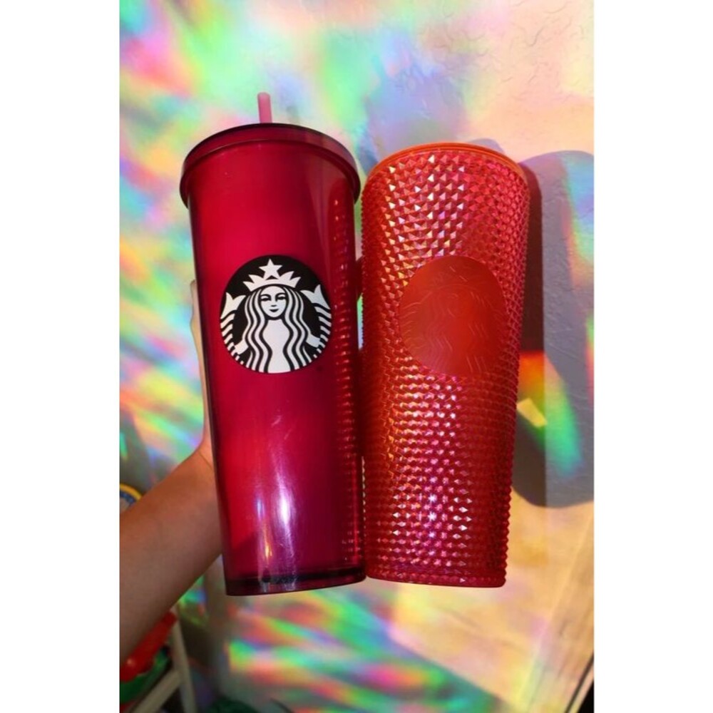 Starbucks Set of 2 Venti Tumblers - Jewel Studded Grid & Classic Red Cold Cup